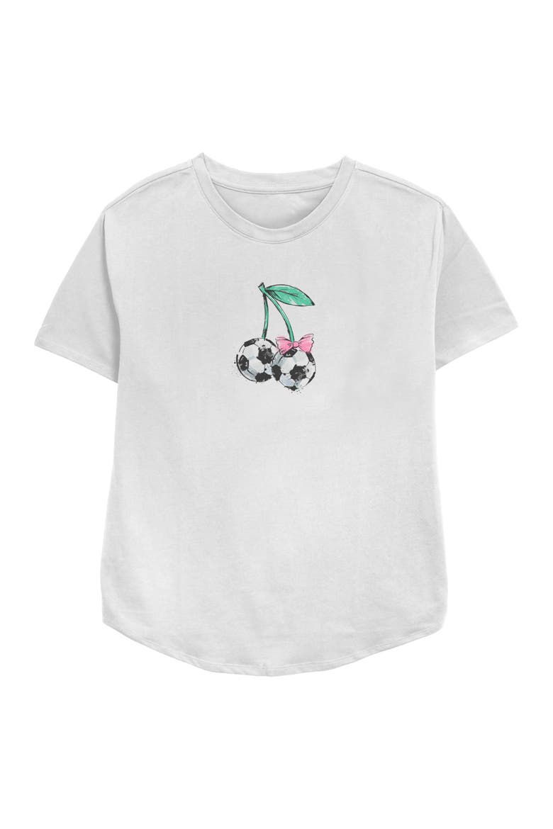 Women's Lost Gods Soccer Cherries Watercolor Sketch  Graphic T-Shirt, Main, color, White
