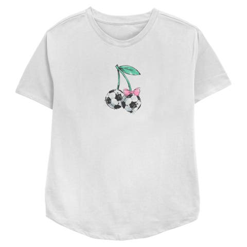 Women's Lost Gods Soccer Cherries Watercolor Sketch  Graphic T-Shirt