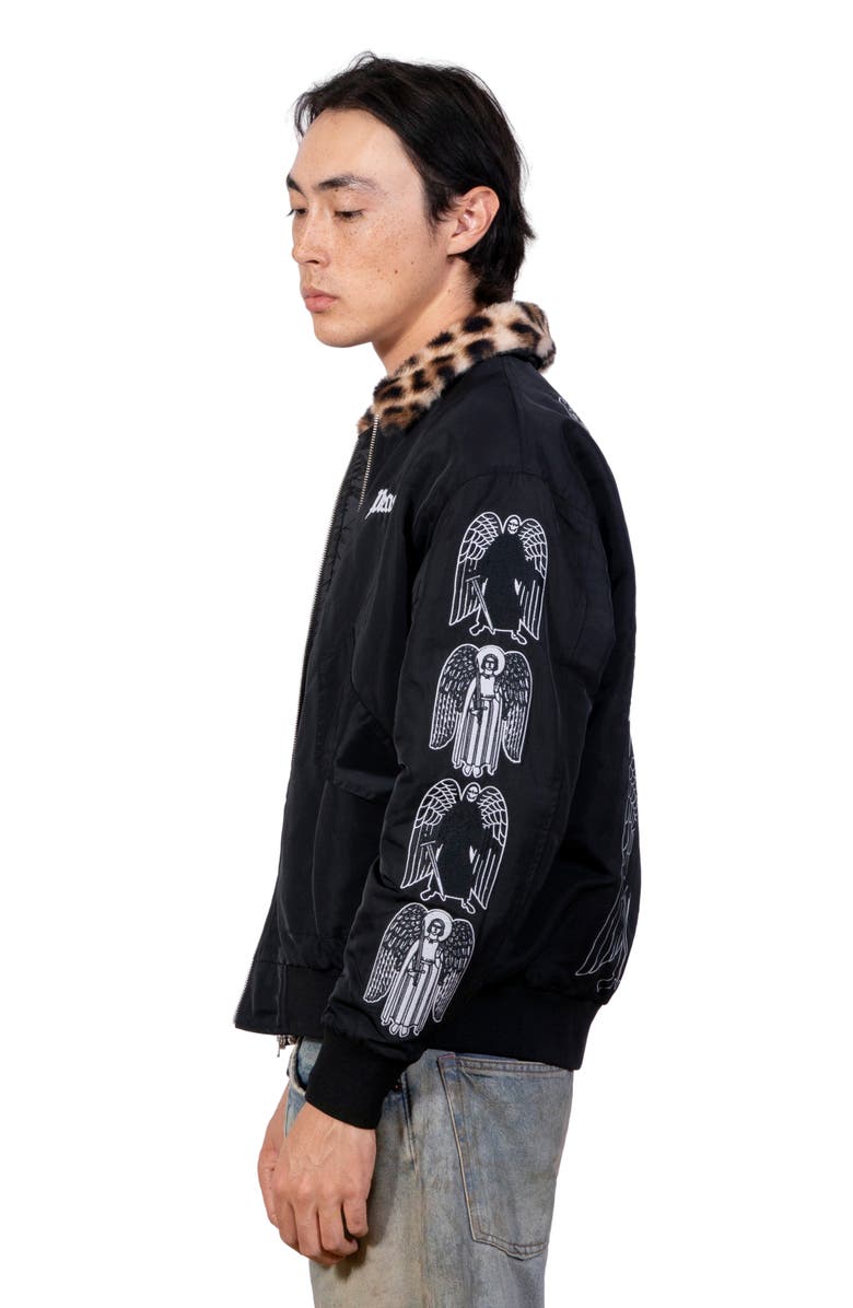 PLEASURES Angel Demon Embroidered Graphic Flight Jacket, Alternate, color, Black