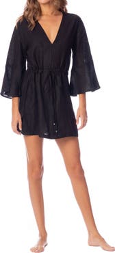 Maaji Jade Joy Bell Sleeve Linen Cover-Up Minidress