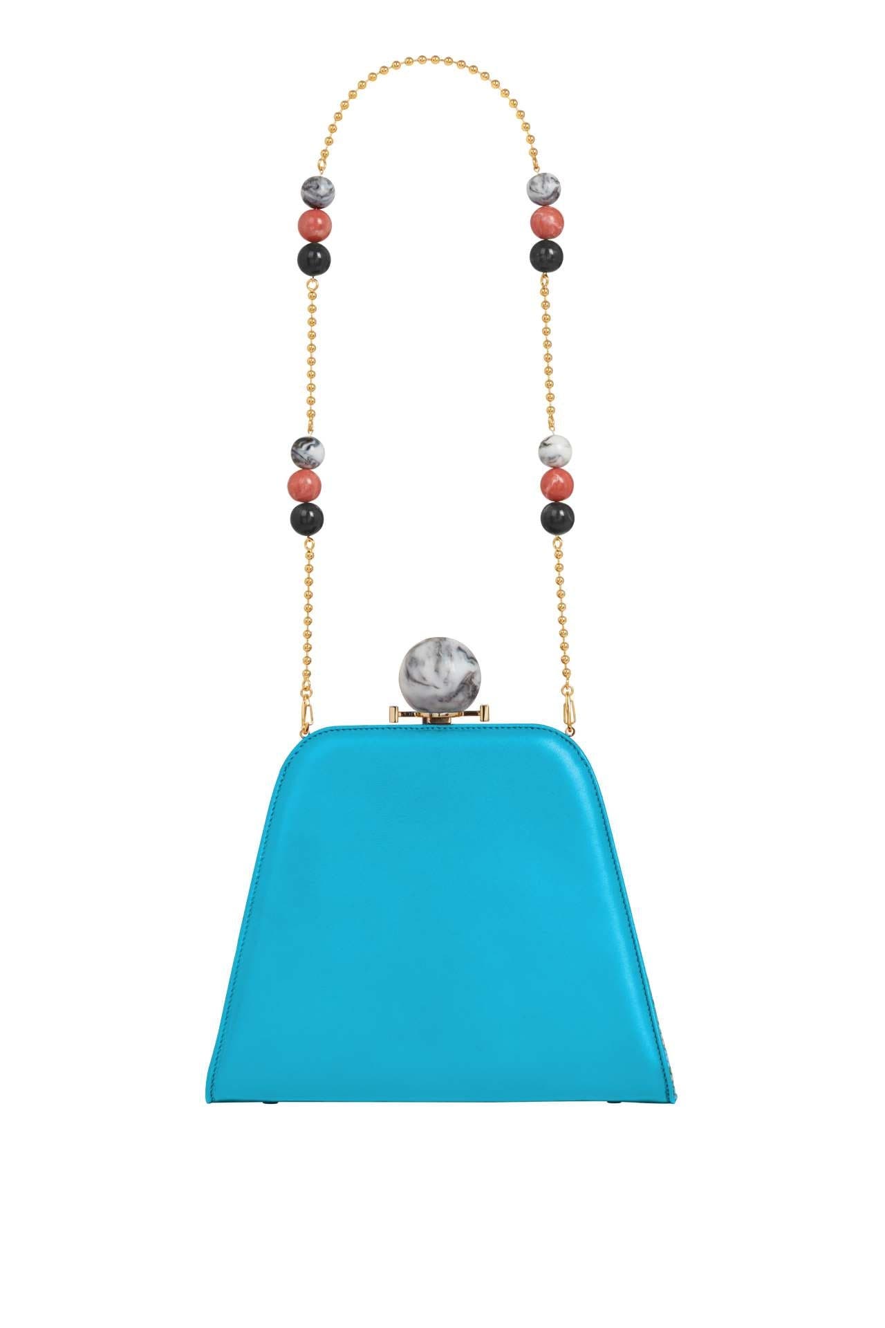 LarAllan Josephine Ball Frame Calfskin Leather Bag, Alternate, color, Turquoise Aqua