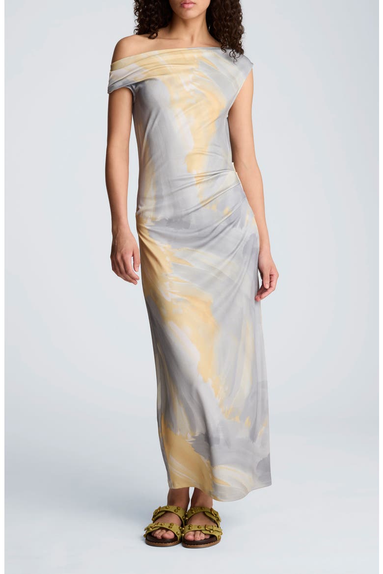 Ruched One-Shoulder Maxi Dress, Main, color, PASTEL YELLOW MULTI