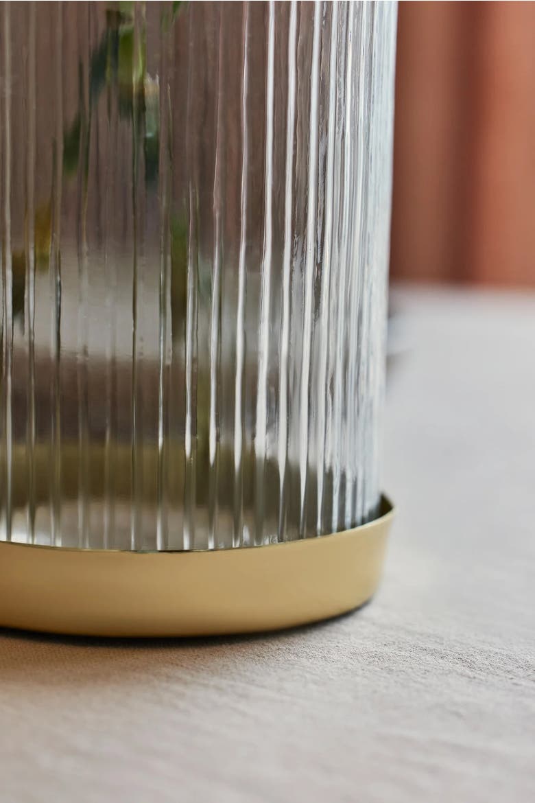 Fluted Glass Vase/Planter, Alternate, color, Brass
