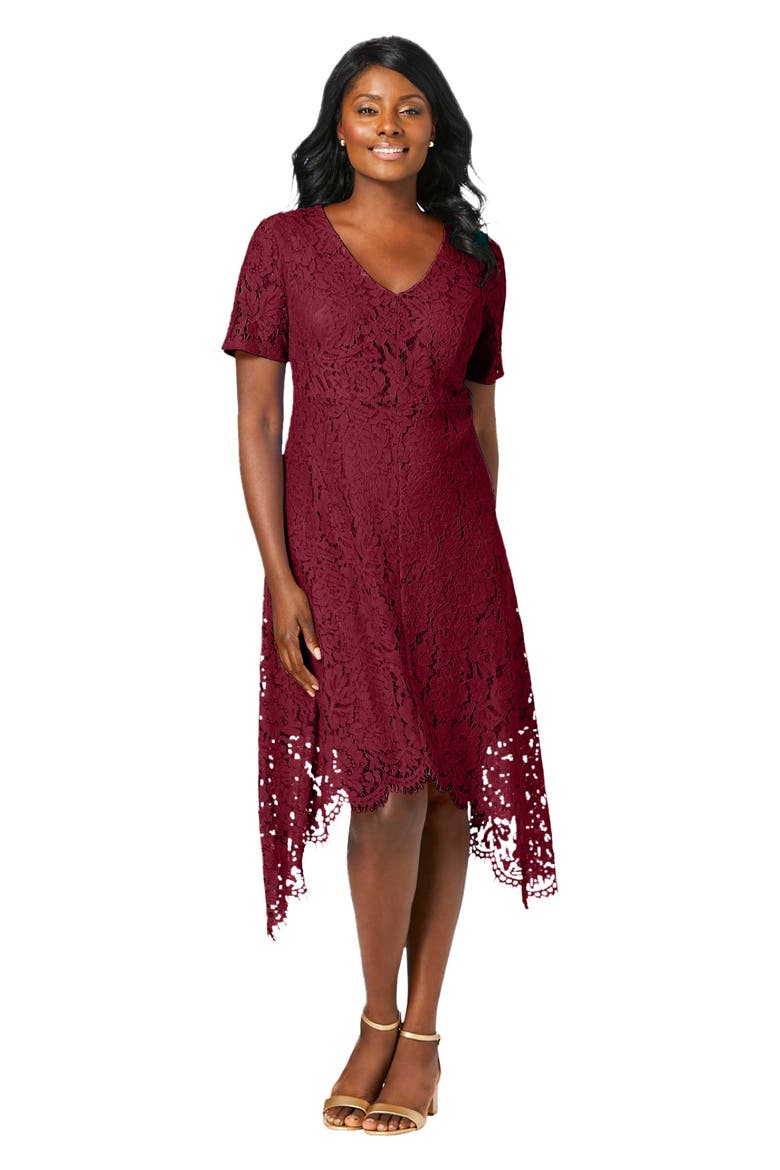 Lace Handkerchief Dress, Main, color, RICH BURGUNDY