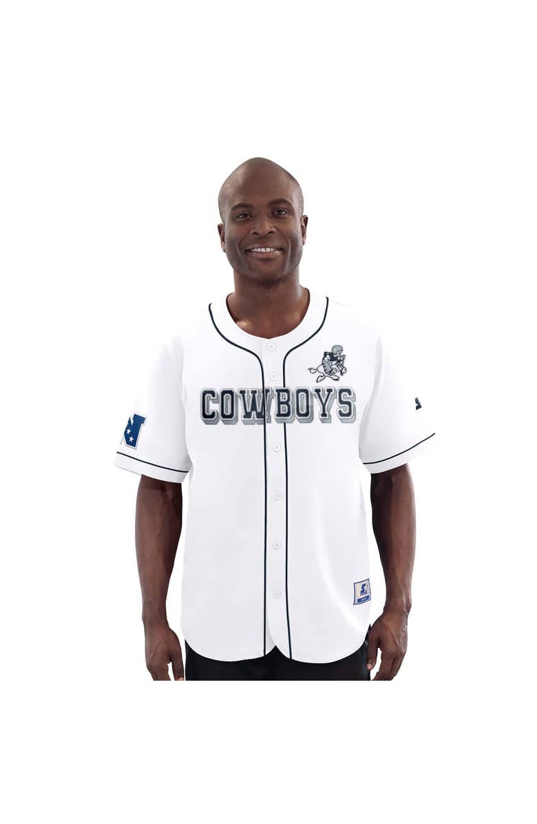 STARTER Men's G-III Sports by Carl Banks  White Dallas Cowboys Throwback Relay Baseball Jersey, Main, color, White