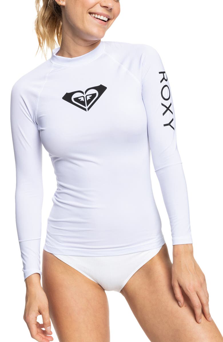 Roxy Whole Hearted Long Sleeve Rashguard, Main, color, Wbb0-Bright White