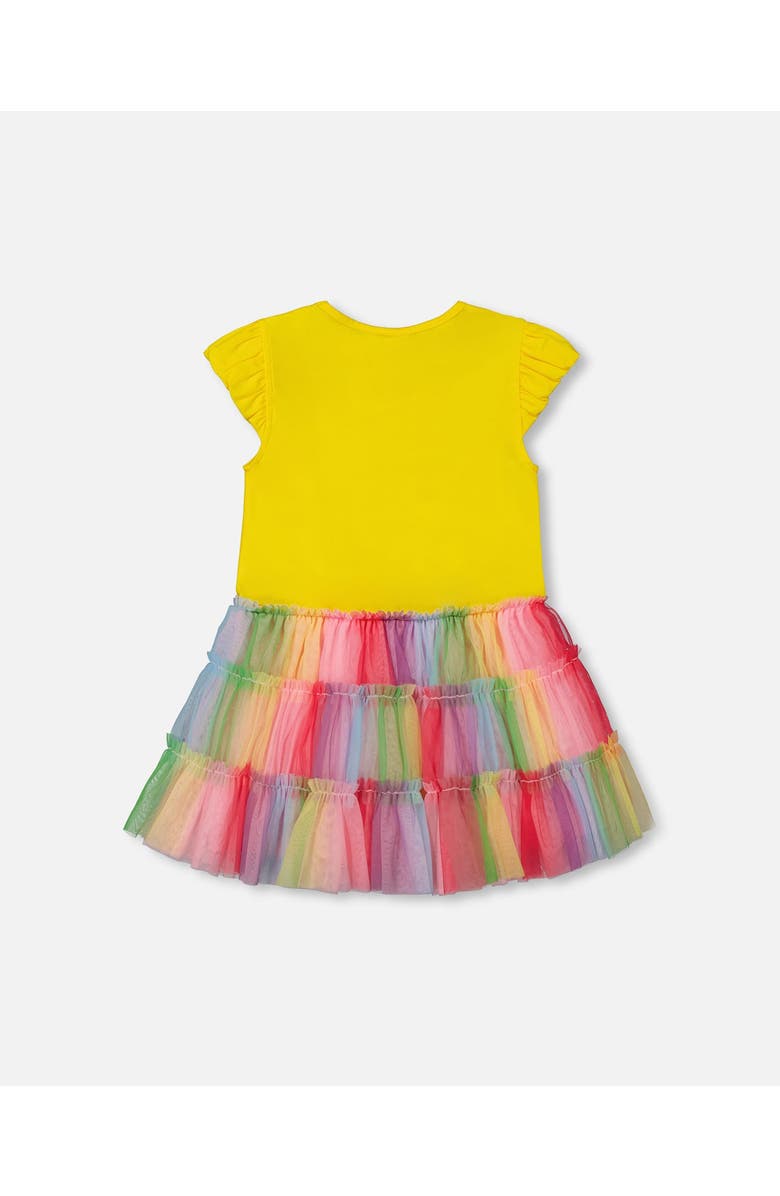 Deux par Deux Girl's Short Sleeve Dress With Ruffle Tulle Skirt Multicolored, Alternate, color,