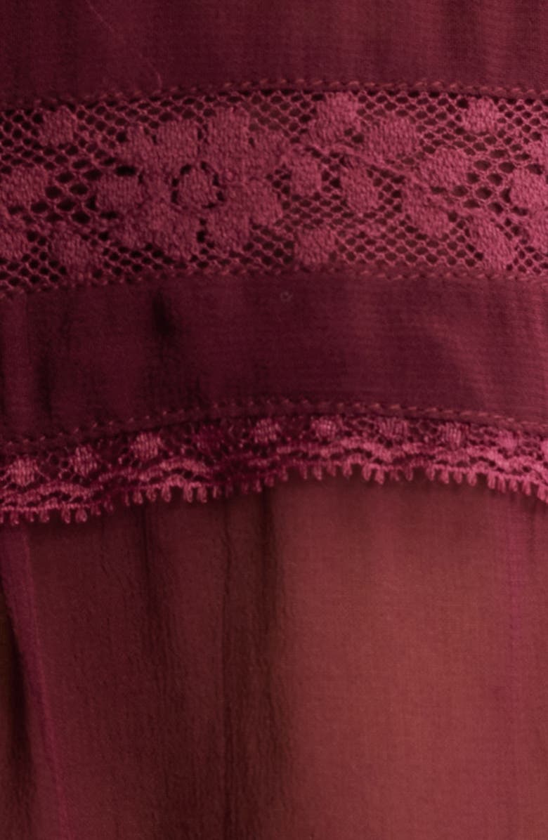 LoveShackFancy Alvynne Lace & Ruffle Detail Button-Up Shirt, Alternate, color, Oxblood