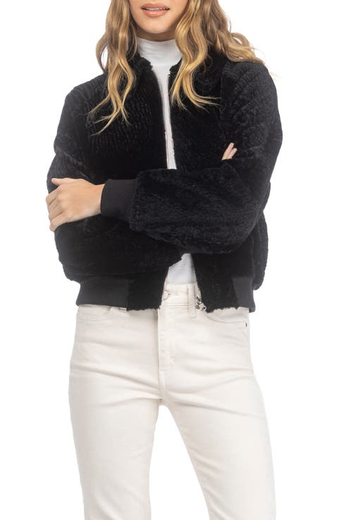 Textured Genuine Shearling Zip Jacket