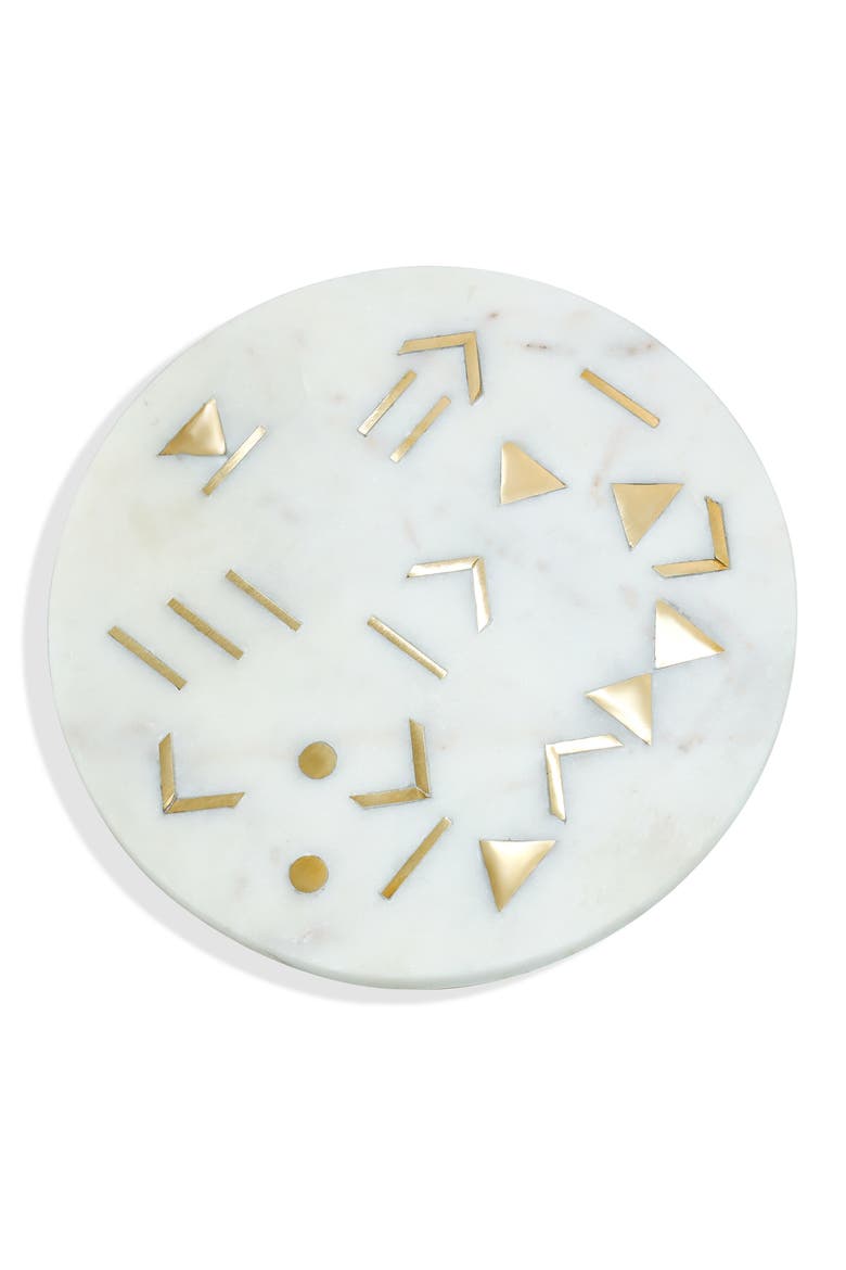 Aristocrat Geometric Marble Platter, Main, color, WHITE/ GOLD