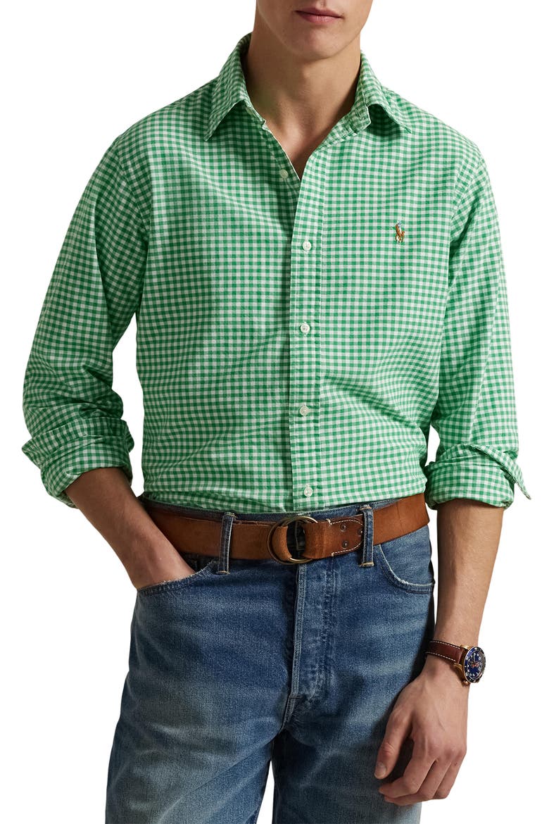 Gingham Classic Fit Oxford Button-Down Shirt, Main, color, 4338H SUMMER EMERALD/ WHITE