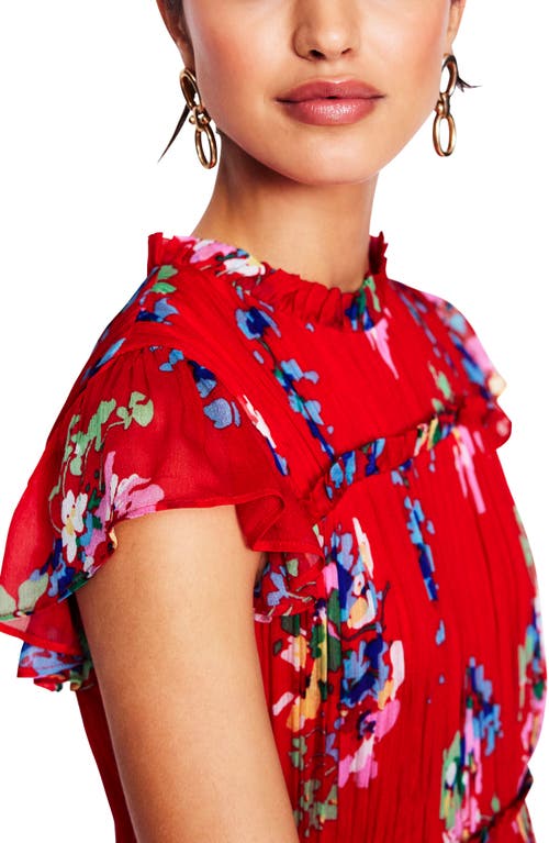 Shop Boden Pleat & Ruffle Floral Print Dress In Red