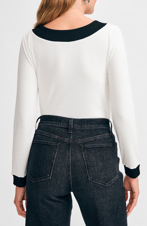 Isaac Mizrahi New York Bow Rib Top In Cream/black