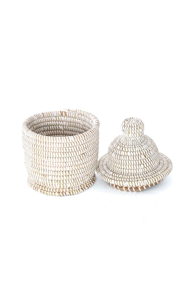 Solid Lidded Tower Basket, Alternate, color, White