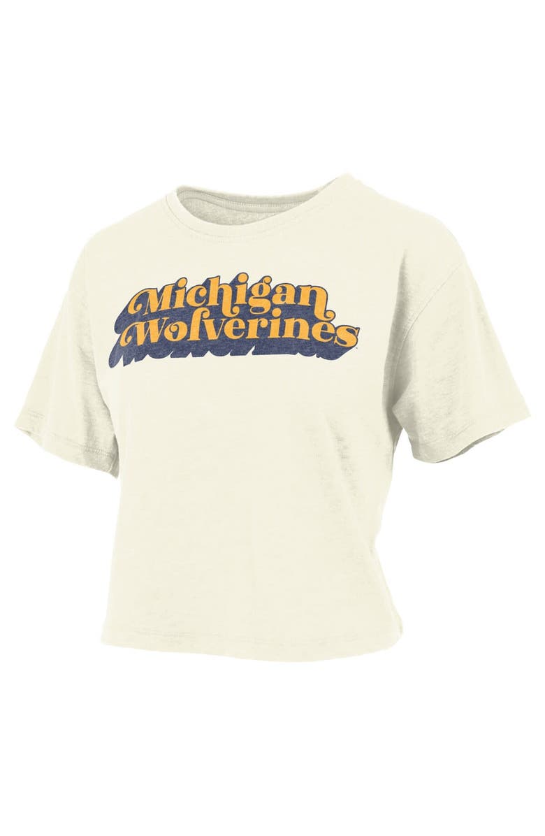 PRESSBOX Women's Pressbox White Michigan Wolverines Vintage Easy Team Name Waist-Length T-Shirt, Main, color,