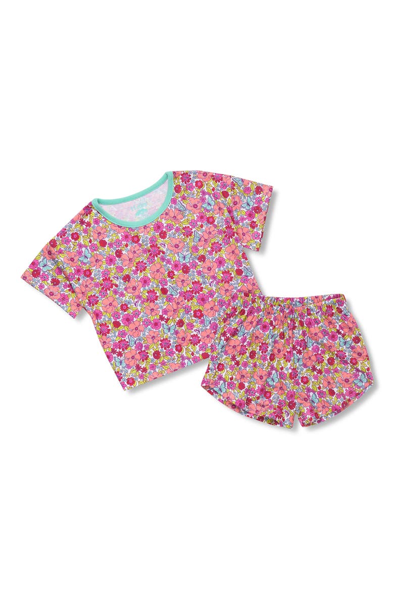 Kids' Groovy Flowers Two-Piece Short Pajamas, Main, color, FLAMINGO PINK