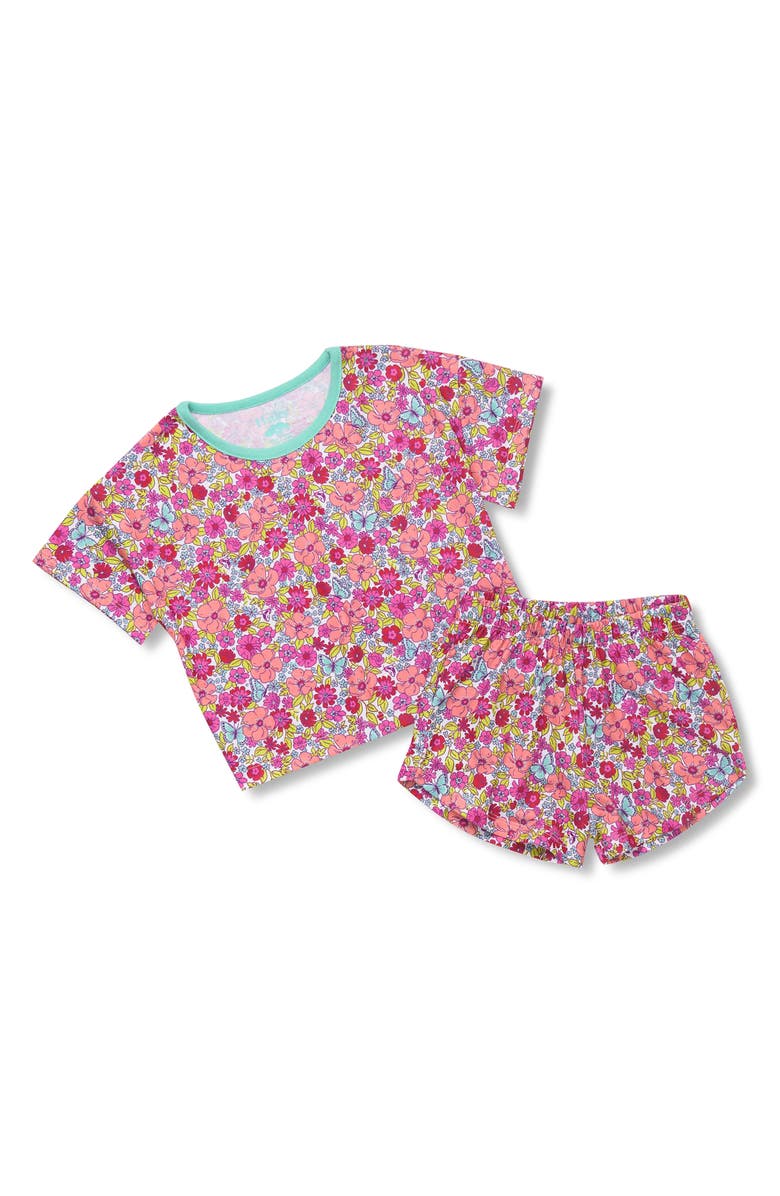 Hatley Kids' Groovy Flowers Two-Piece Short Pajamas, Main, color, Flamingo Pink