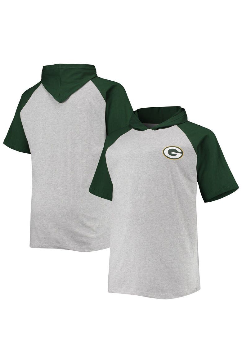 Men's Heathered Gray/Green Green Bay Packers Big & Tall Raglan Short Sleeve Pullover Hoodie, Main, color, Heather Gray