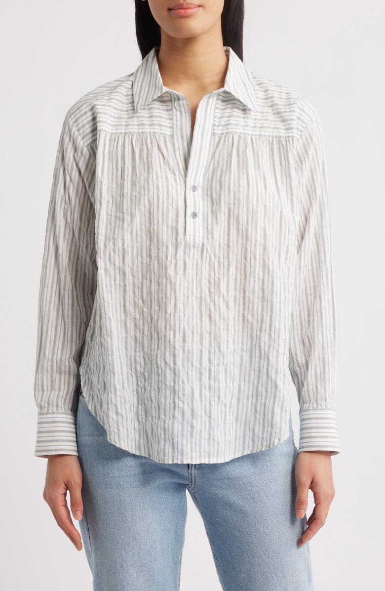MARGARET O'LEARY Marina Stripe Stretch Cotton Popover Shirt, Main, color, 