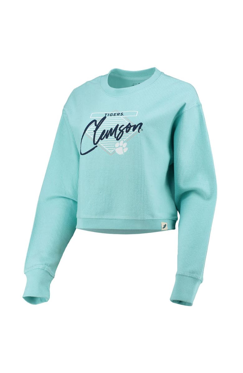LEAGUE COLLEGIATE WEAR Women's League Collegiate Wear Light Blue Clemson Tigers Corded Timber Cropped Pullover Sweatshirt, Alternate, color, Mint