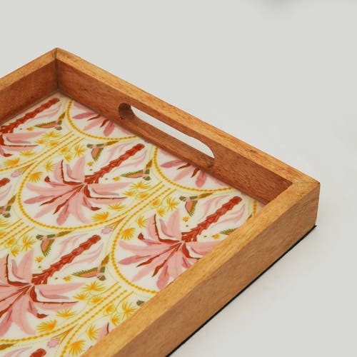 Mela Artisans Pink Summer Inlay Tray In Brown