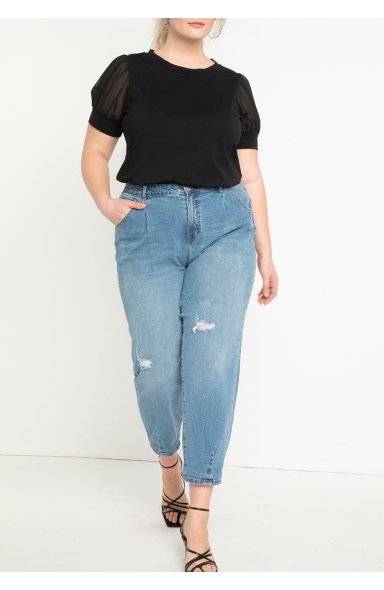 ELOQUII Combo Sleeve Tee, Alternate, color, Black