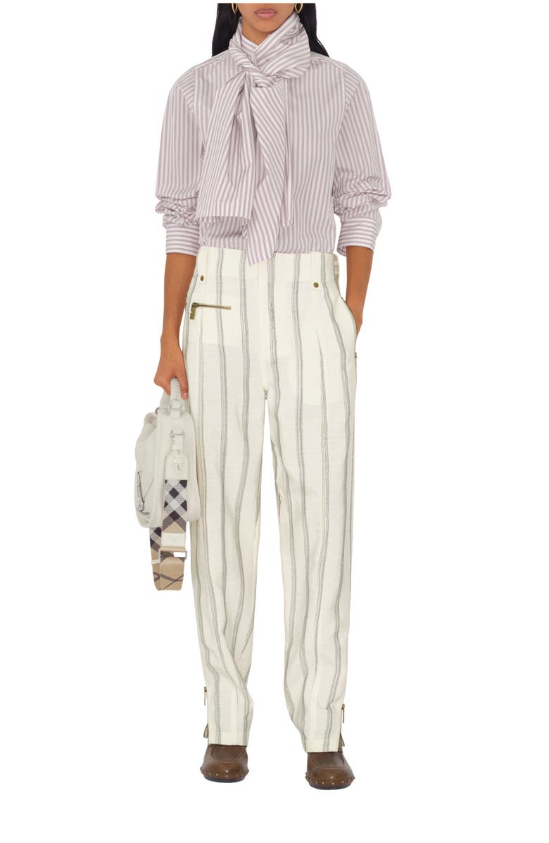 Burberry Striped Silk Blend Tailored Trousers, Main, color, Cream/Black