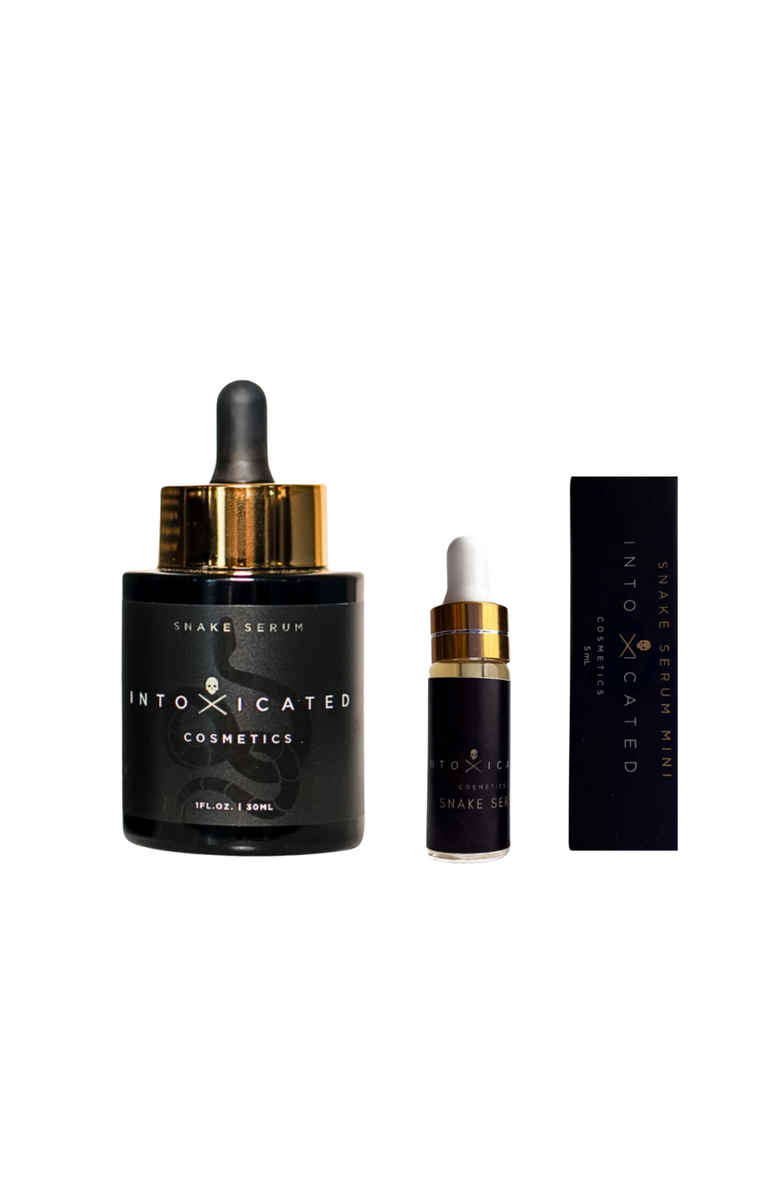 Intoxicated Cosmetics Snake Serum + Mini Snake Serum|  Full Size 1 fl oz/ 30 ml & Travel Size 0.17oz/5ml | Anti-Aging Formula with Vegan Snake Peptides | Hydrating Hyaluronic Acid | Niacinamide for Radiant Skin Repair, Main, color, NO COLOR