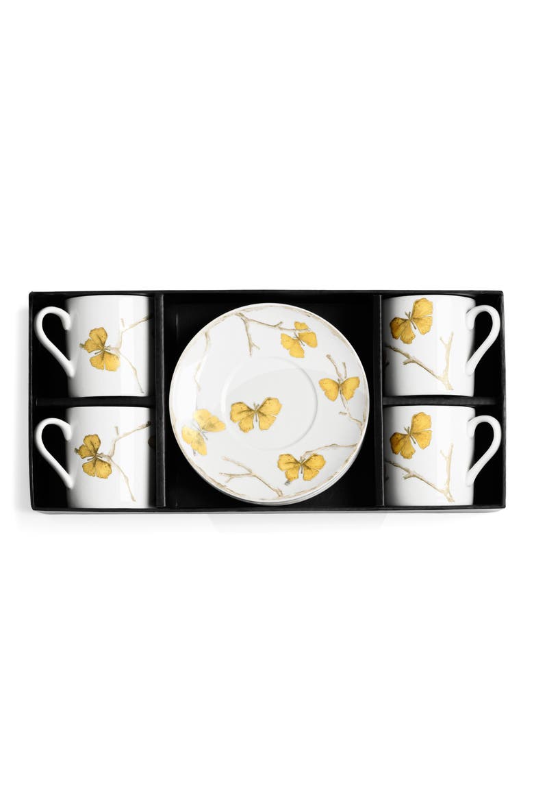 Butterfly Gingko Demitasse 9-Piece Set, Main, color, WHITE/ YELLOW