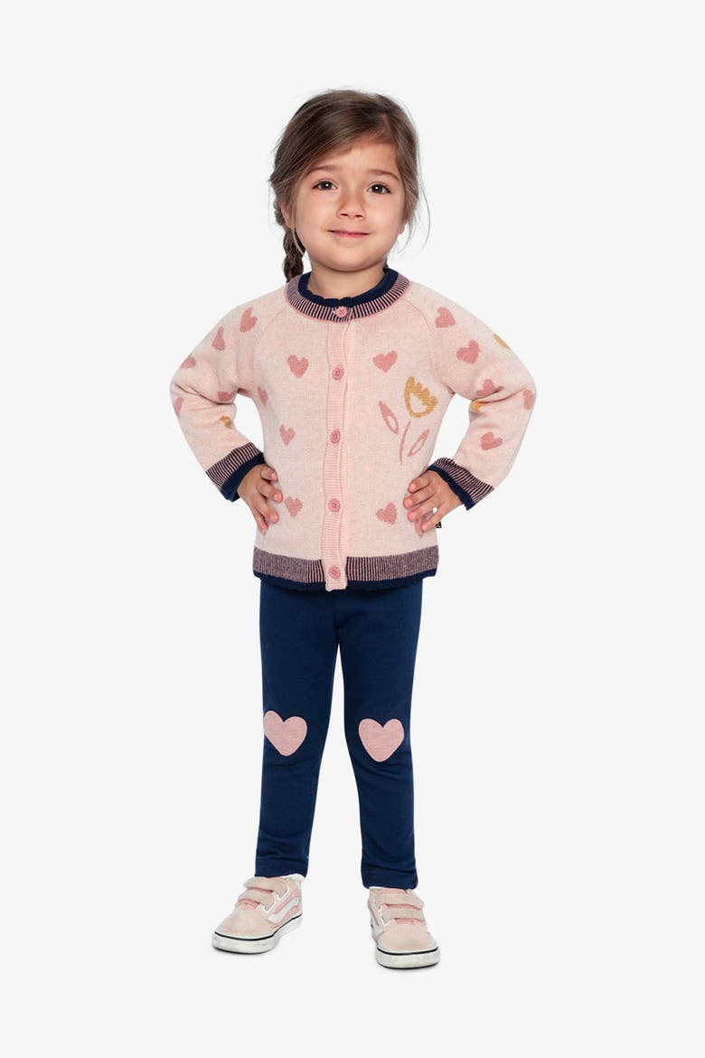 Brushed Jersey Heart Appliqué Elastic Waist Leggings, Alternate, color, Royal Blue and Pink