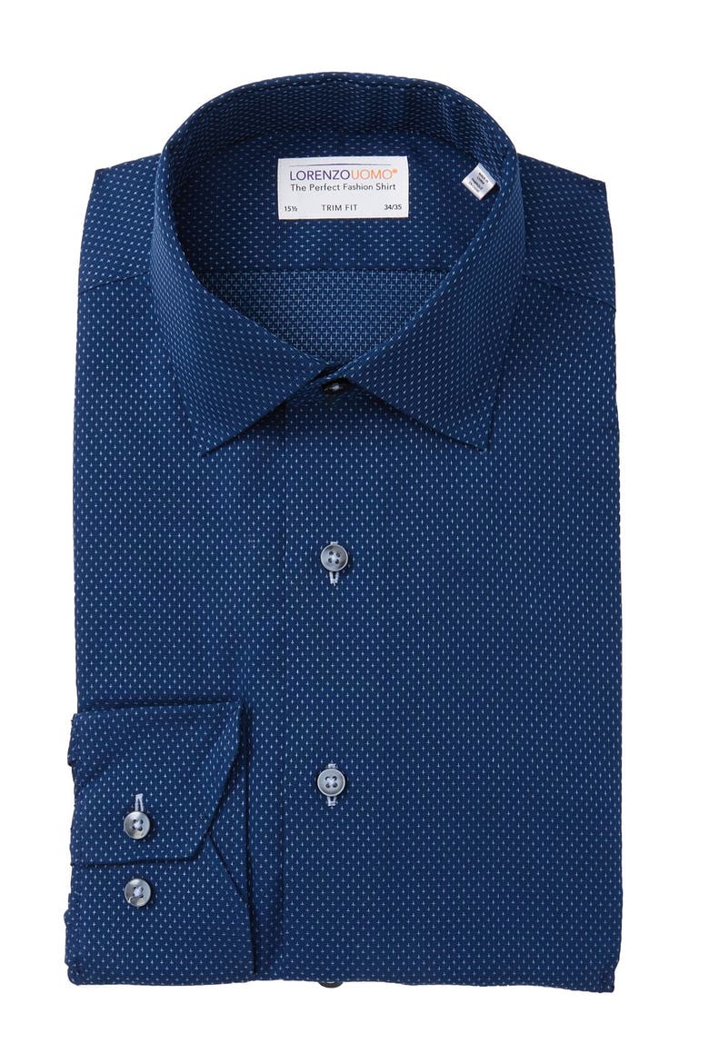 Cross Long Sleeve Trim Fit Shirt, Main, color, NAVY