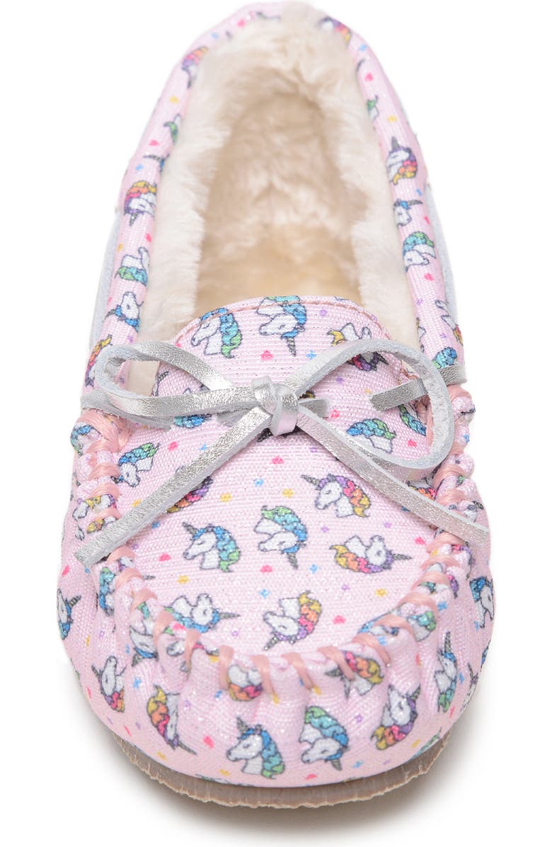 Minnetonka Unicorn Faux Fur Lined Driving Shoe, Alternate, color, Pink Unicorn