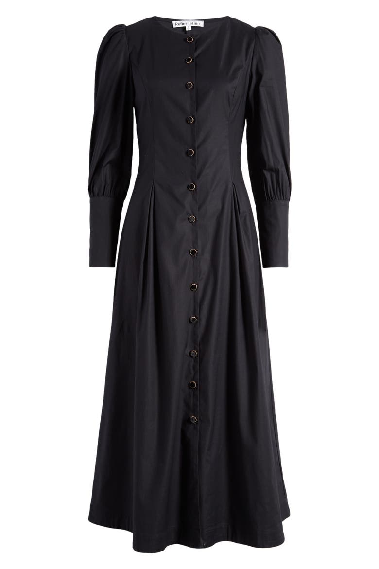 Halia Long Sleeve Button-Up Dress, Alternate, color, BLACK