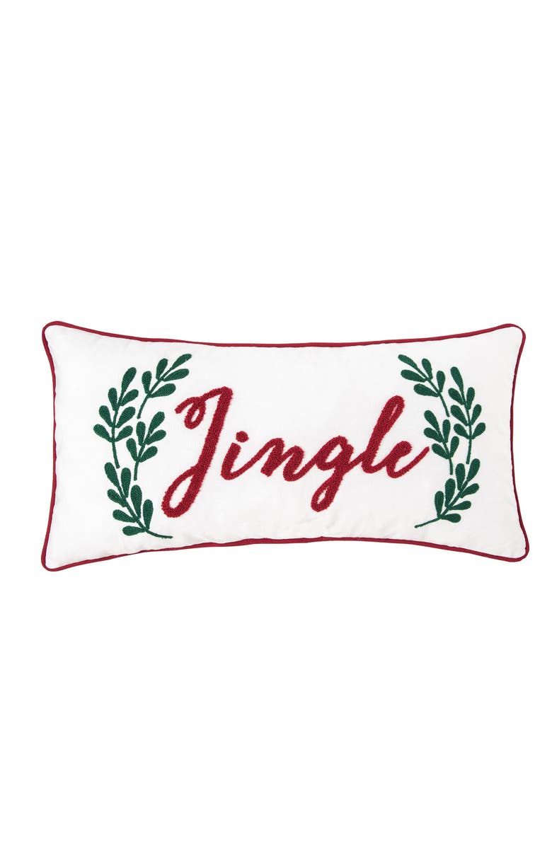 C&F Home Jingle Sprig Chainstitch Christmas Throw Pillow, 18" x 18", Main, color, Red