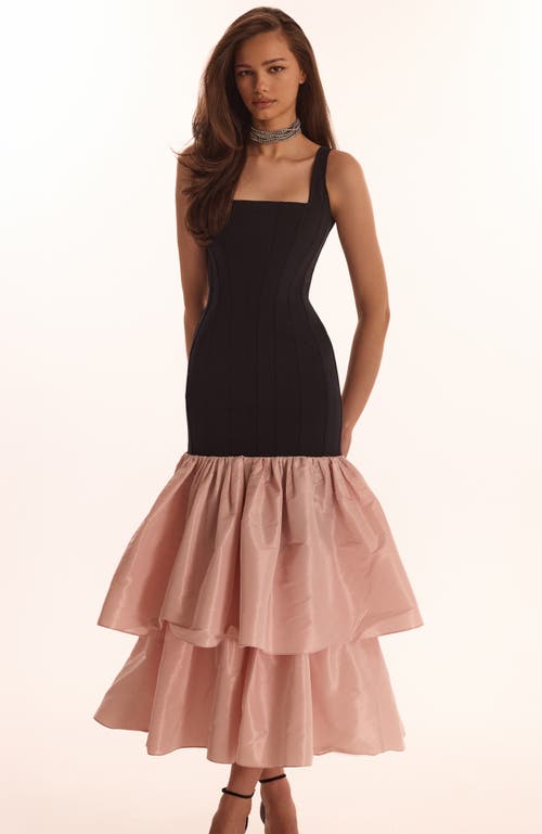 Milla Fitted Maxi Dress With Puffy Tiered Skirt In Multi