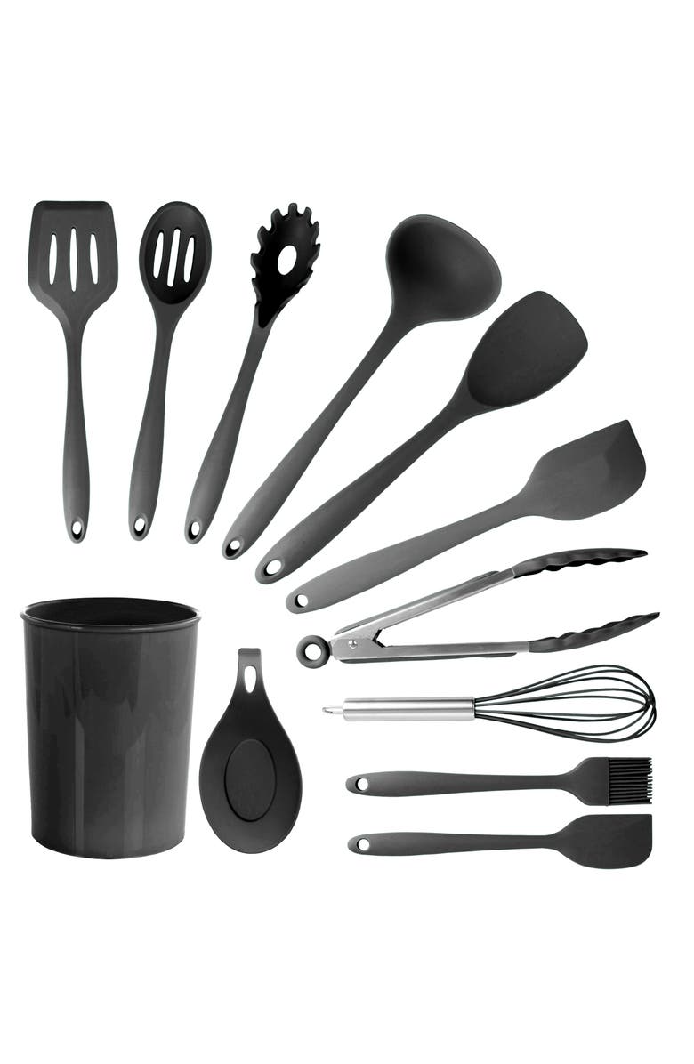 Megachef Silicone Cooking Utensils, Set of 12, Main, color, Black