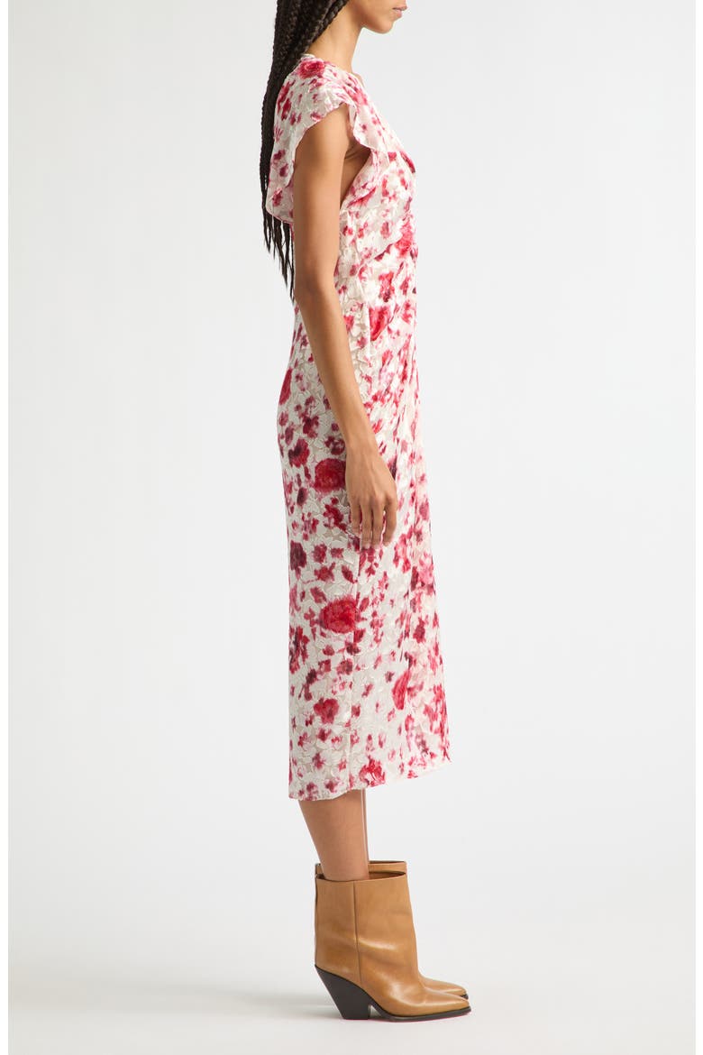 Lyndsay Floral Burnout Devoré Georgette Midi Dress, Alternate, color, ECRU/ PINK