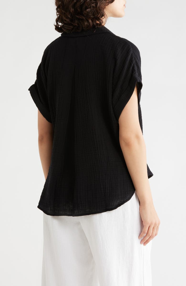 Eileen Fisher Notch Collar Roll Cuff Shirt, Alternate, color, Black