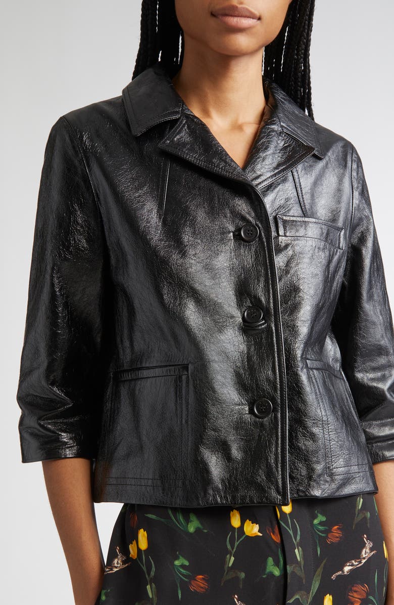 Marni Boxy Fit Elbow Sleeve Leather Jacket, Alternate, color, 00N99 Black