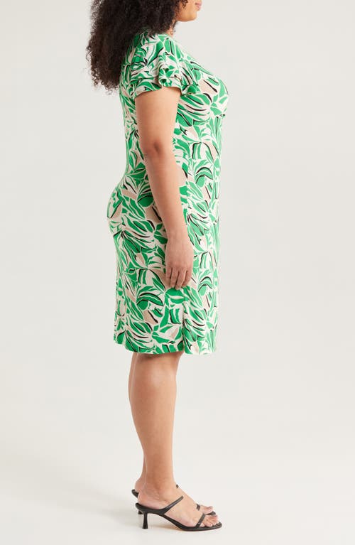 Anne Klein Abstract Print Flutter Sleeve Wrap Dress In White