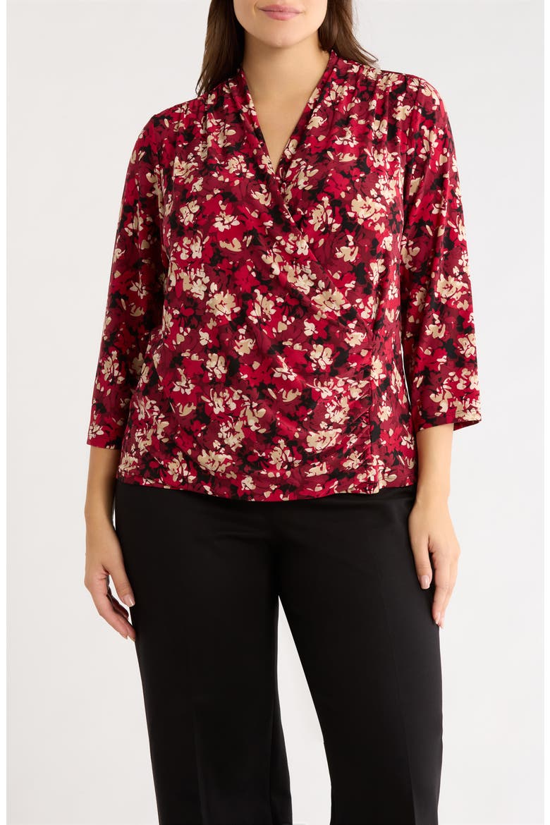 Floral Faux Wrap Top, Main, color, TITIAN RED MULTI