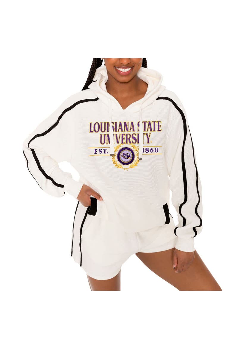 Women's Gameday Couture Cream LSU Tigers Down, Set, Go Pullover Hoodie and Shorts Set, Alternate, color, Cream