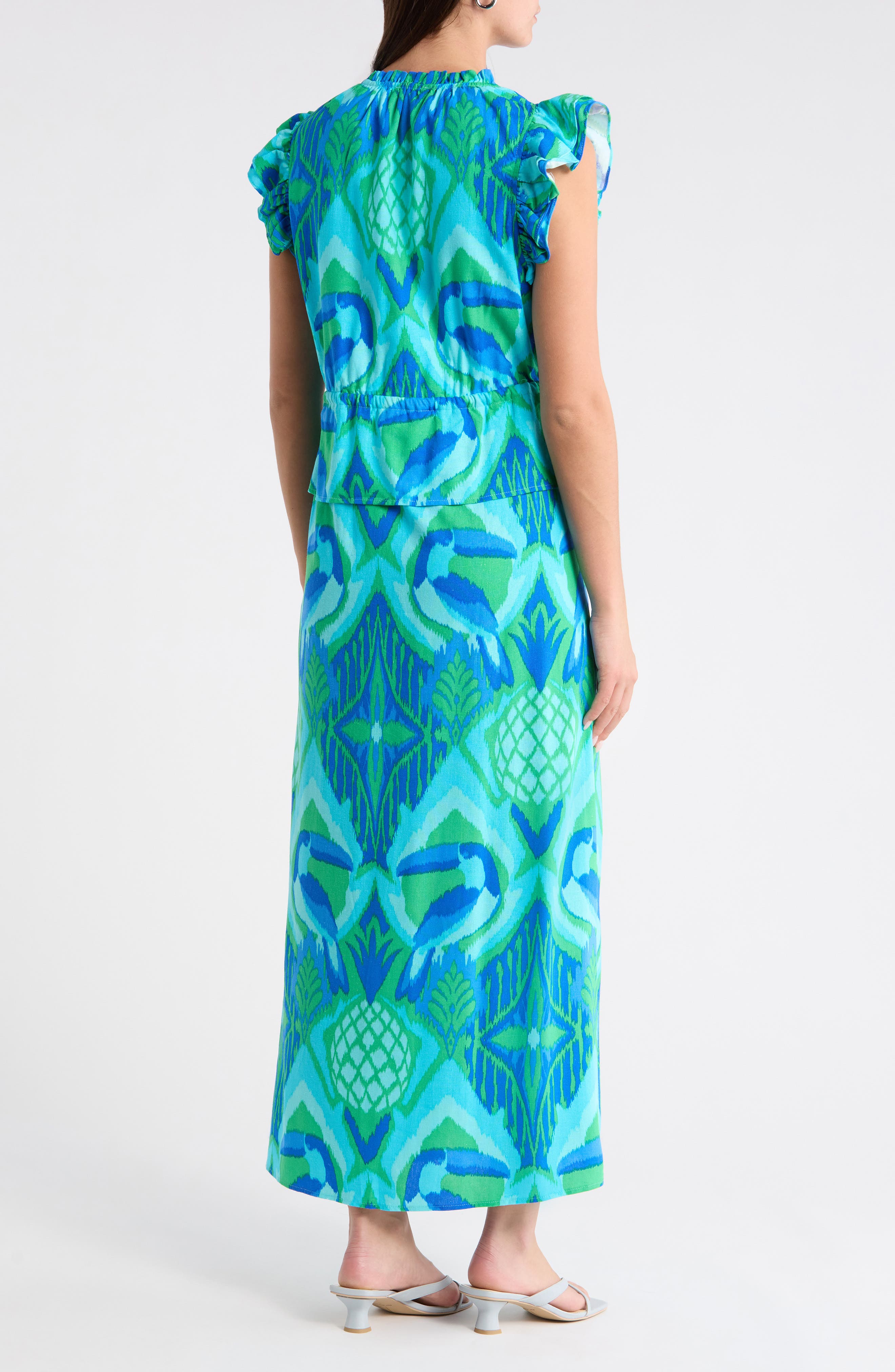 Blissy Tropical Ruffle Midi Dress - image 2