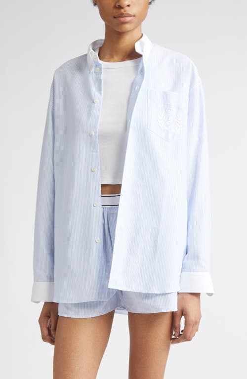 Sporty And Rich Sporty & Rich H&w Crest Oversize Oxford Button-down Shirt In Blue