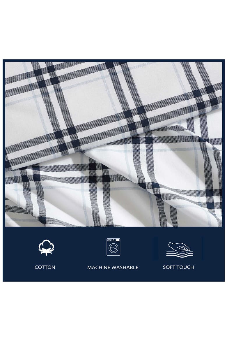 Ryan Cove Plaid 200-Thread Count Cotton Percale Sheet Set, Alternate, color, DARK BLUE