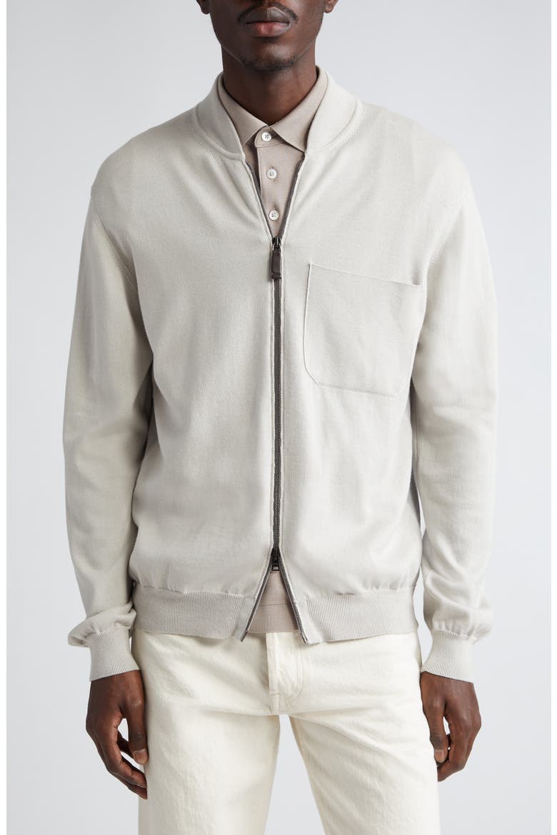 Cotton Knit Zip Cardigan, Main, color, 1315 STONE