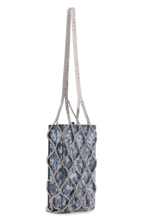 Mango Crystal Mesh Cage Box Clutch In Petrol Blue