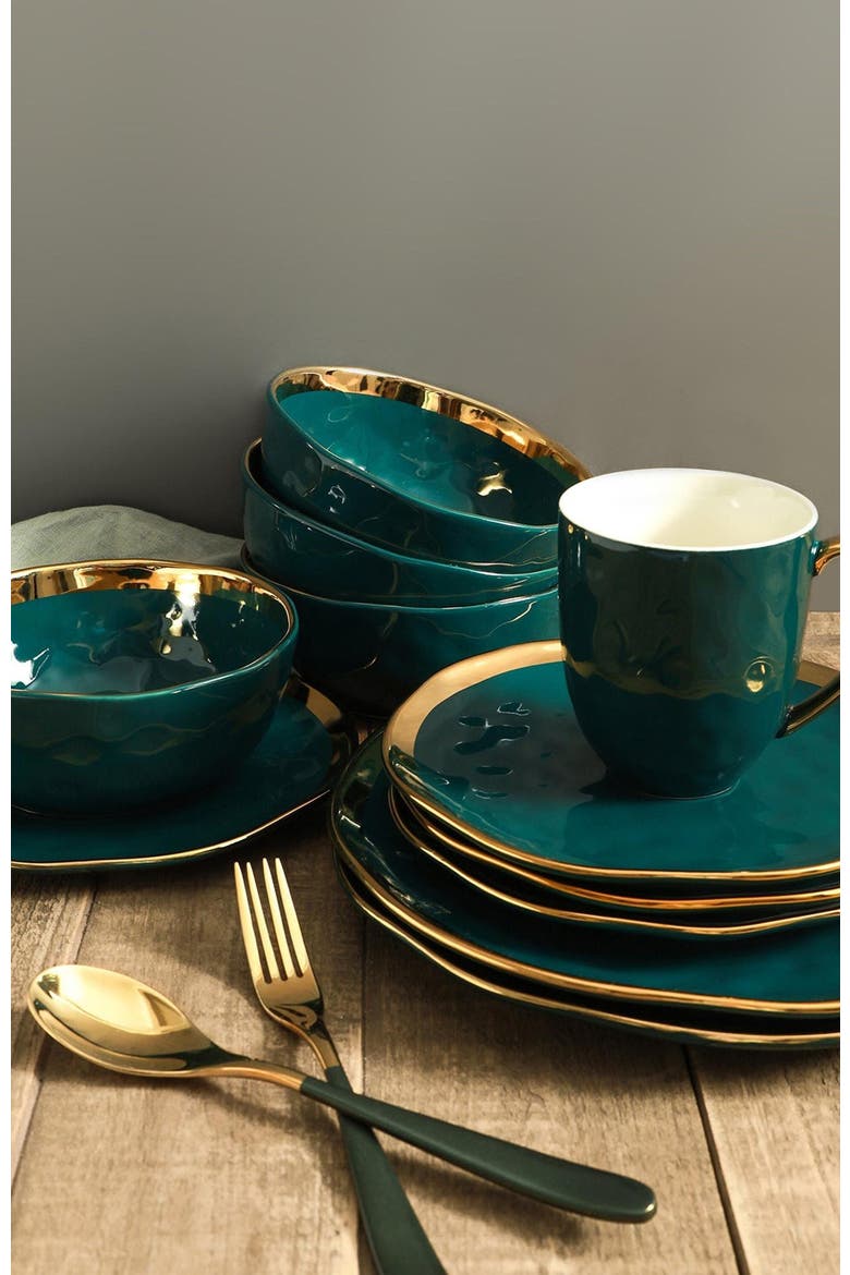 Florian Porcelain 16-Piece Dinnerware Set, Alternate, color, Green