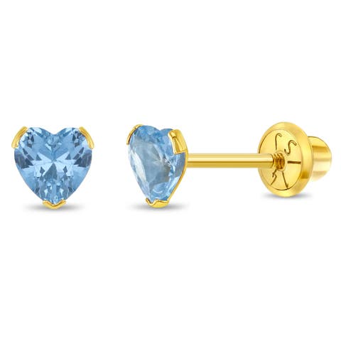 14k Birthstone Cubic Zirconia Heart Earrings