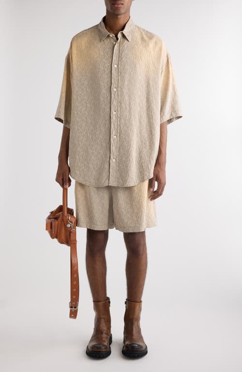 Acne Studios Short-sleeve Viscose Shirt With Classic Collar And Button-down Front In Warm Grey